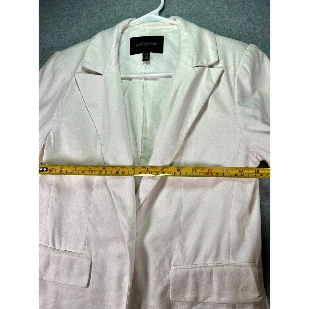 Banana Republic Blazer Jacket Womens 4 Petite White Linen Cotton Single Breasted
